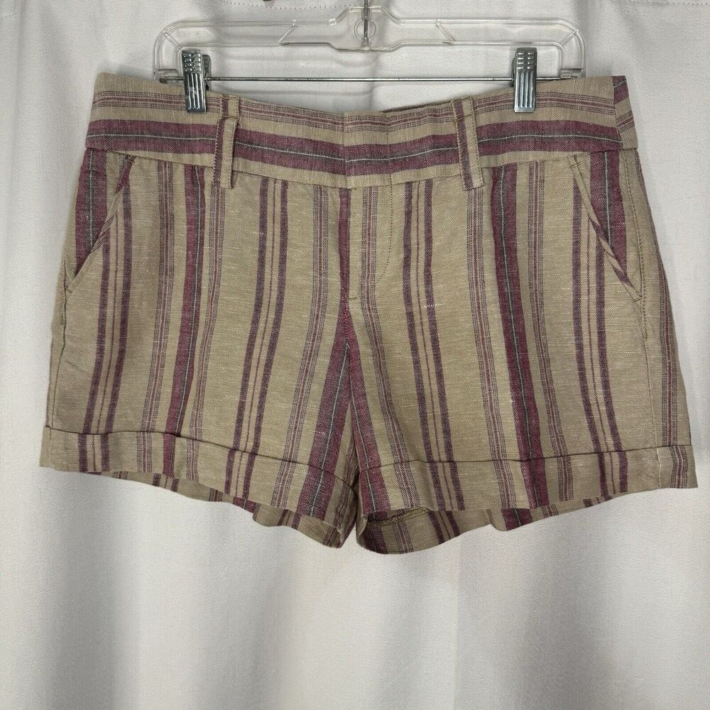 LOFT Shorts Womens Sz 10 Pink Stripe Tweed Flat Front Darted Pockets
